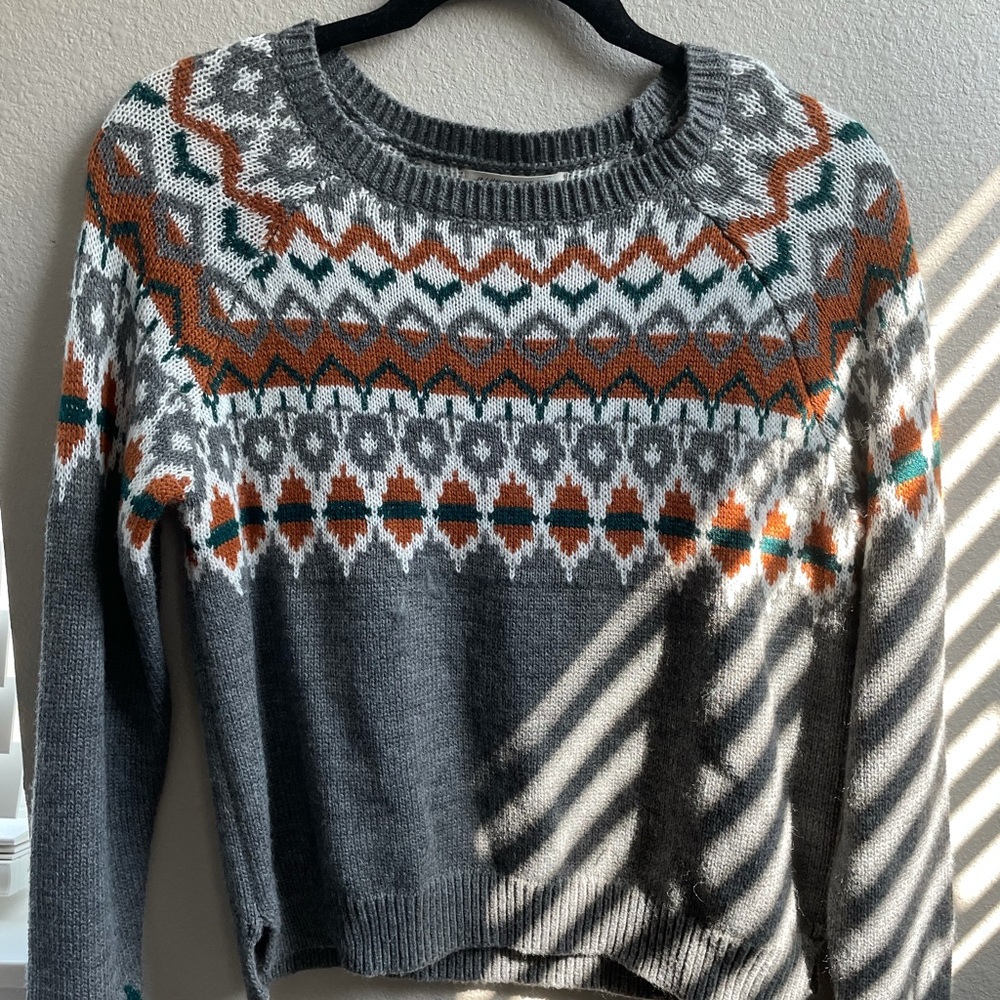 Multicolored Patterned Cropped Sweater